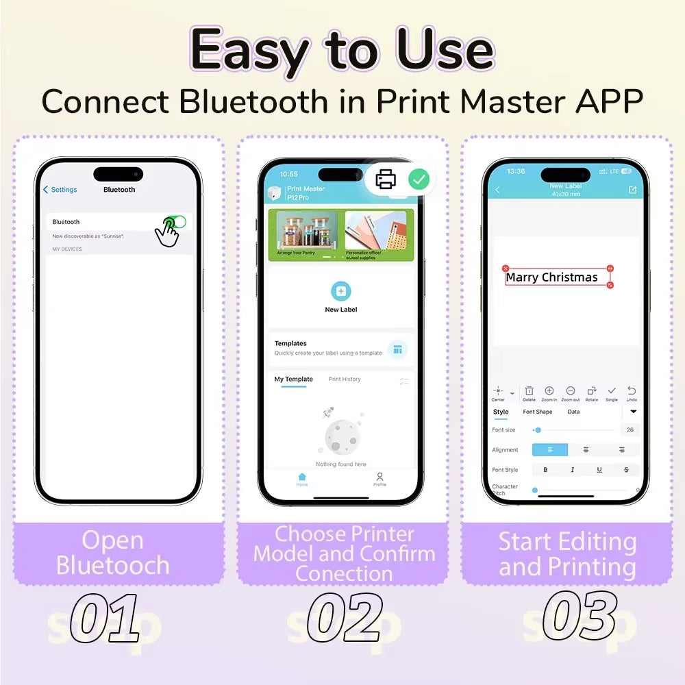 Label Printer P12 PRO Portable Label Maker 12Mm Rechargeable Bluetooth Inkless Printer Multiple Template for Office Home