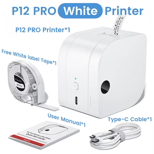 Label Printer P12 PRO Portable Label Maker 12Mm Rechargeable Bluetooth Inkless Printer Multiple Template for Office Home